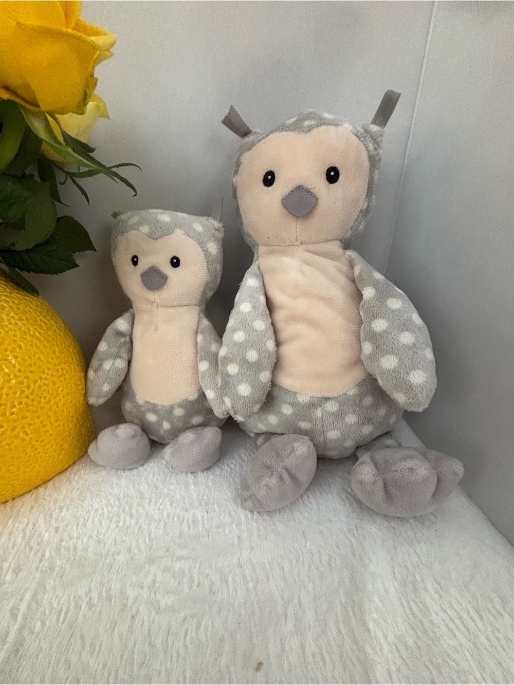 Jellycat Gray Polka Dot Plush Owl Pair